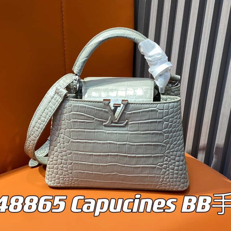 【原单精品】M48865灰色 鳄鱼纹全皮cap那英款系列 Capucines BB手袋