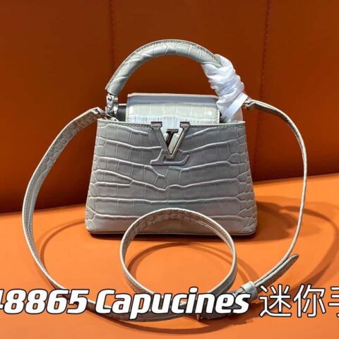 【原单精品】M48865灰色 鳄鱼纹全皮cap那英款系列 Capucines 迷你手袋