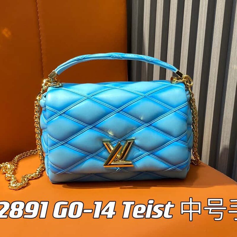 【原单精品】M22891水蓝 全皮菱格链条包系列 GO-14 Teist 中号手袋 M22890 GO-14 中号手袋
