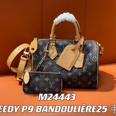 【原单精品】M24443咖啡色 全皮枕头包speedy系列 SPEEDY P9 BANDOULIÈRE25 手袋