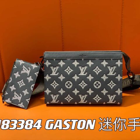 【原单精品】M83384蓝色丝印 全皮男包两件套系列 GASTON 迷你手袋