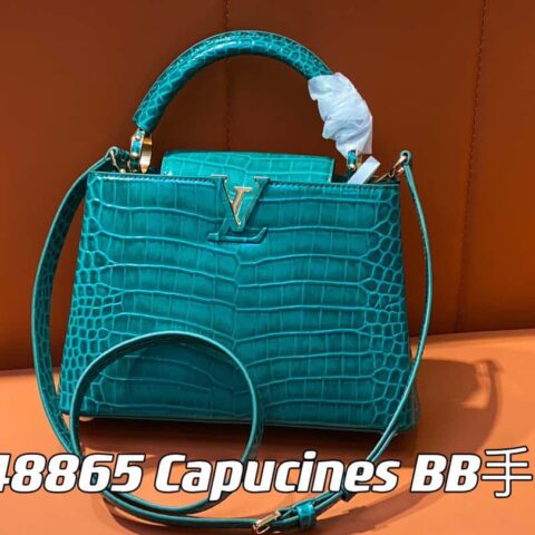 【原单精品】M48865绿色 鳄鱼纹全皮cap那英款系列 Capucines BB手袋