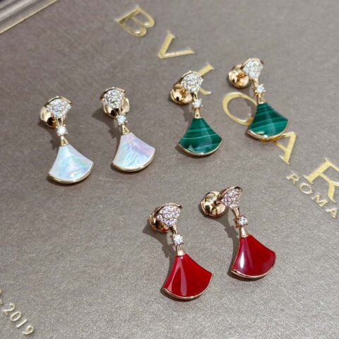 ❗️新品❗️ ☀️☀BVLGARI宝格丽DIVAS’ DREAM 带钻红玉髓白贝母孔雀石扇子耳钉耳环 ☀️