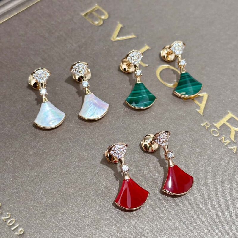 ❗️新品❗️ ☀️☀BVLGARI宝格丽DIVAS’ DREAM 带钻红玉髓白贝母孔雀石扇子耳钉耳环 ☀️