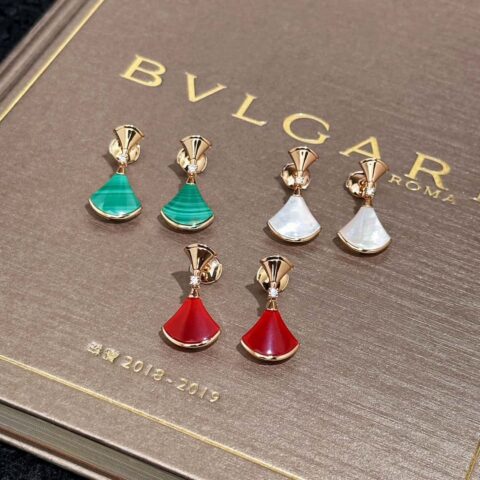 ❗️新品❗️ ☀️原单货☀BVLGARI宝格丽DIVAS’ DREAM 红玉髓白贝母孔雀石扇子耳钉耳环 ☀️