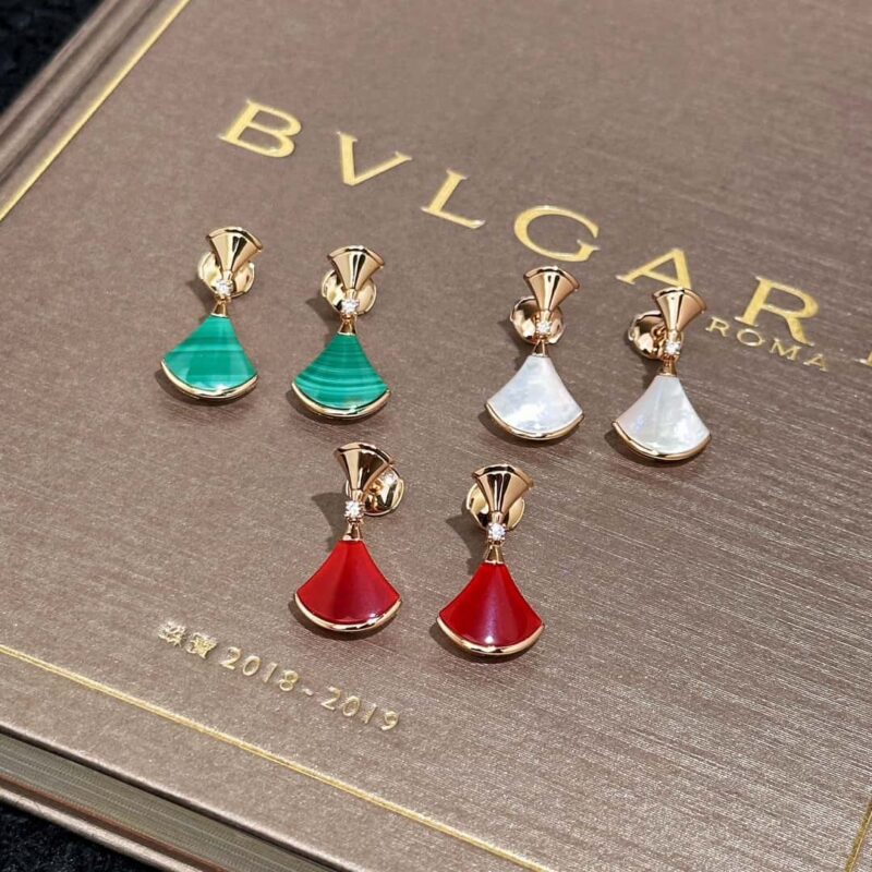 ❗️新品❗️ ☀️原单货☀BVLGARI宝格丽DIVAS’ DREAM 红玉髓白贝母孔雀石扇子耳钉耳环 ☀️