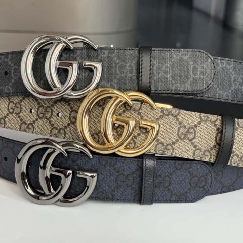 GUCCI 3.7cm双G亮光旋转扣搭配双面皮带
