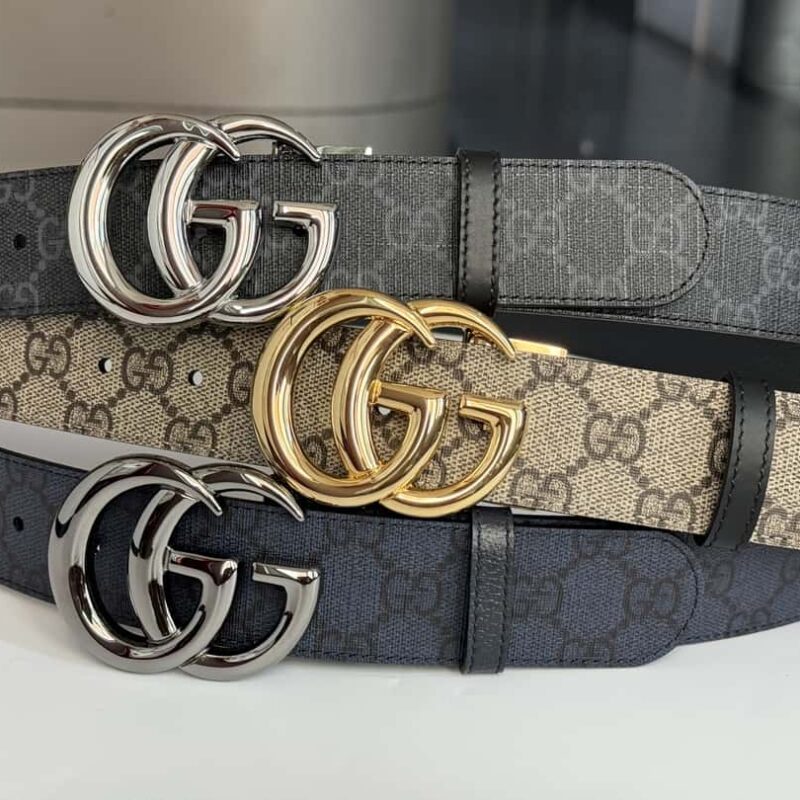 GUCCI 3.7cm双G亮光旋转扣搭配双面皮带