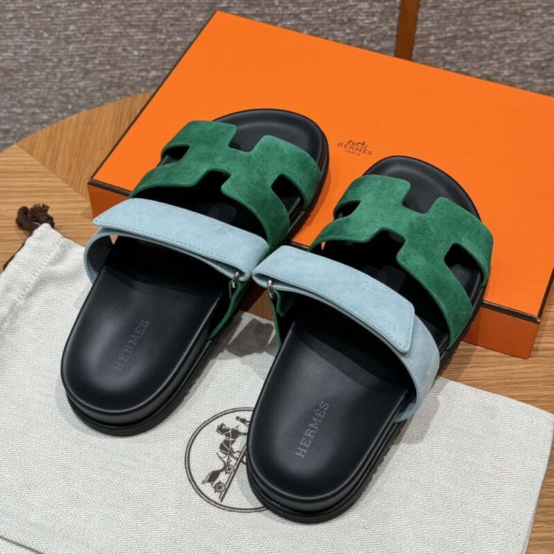 Hermès 225 CHYPRE SANDAL 老舅鞋 绿色拼浅蓝/Green and light blue