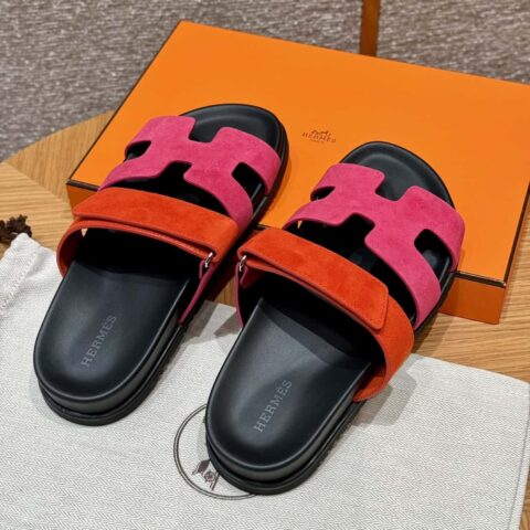 Hermès 225 CHYPRE SANDAL 老舅鞋 玫红拼红色/Rose and red