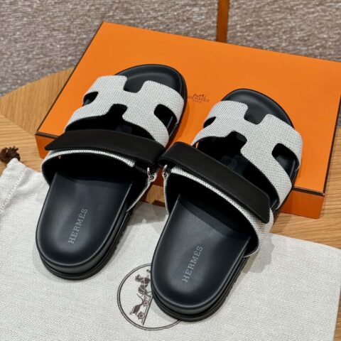 Hermès 225 CHYPRE SANDAL 老舅鞋 黑拼布/Ck89/noir/Cloth