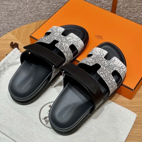 Hermès 225 CHYPRE SANDAL 老舅鞋 黑色/CK89/Noir/Himalaya/蜥蜴原色