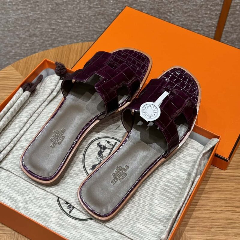 Hermès 181 Oran 凉拖 alligator/鳄鱼🐊N5/Cassis/加仑紫
