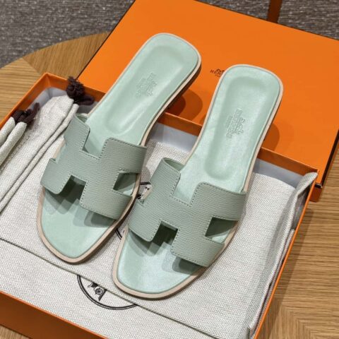 Hermès 181 Oran 凉拖 薄荷绿/6u/Menthe 掌纹/Epsom