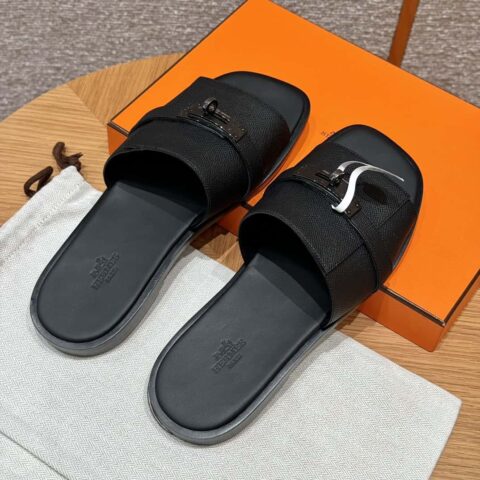Hermès 183 GABRIEL男款凉拖 黑色/ck89/Black 掌纹/Epsom