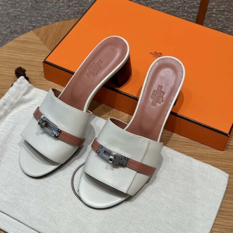 Hermès 187 Gigi kelly高跟鞋 平纹/Swift 奶昔白/ck10/Craie/裸粉色Nude pink