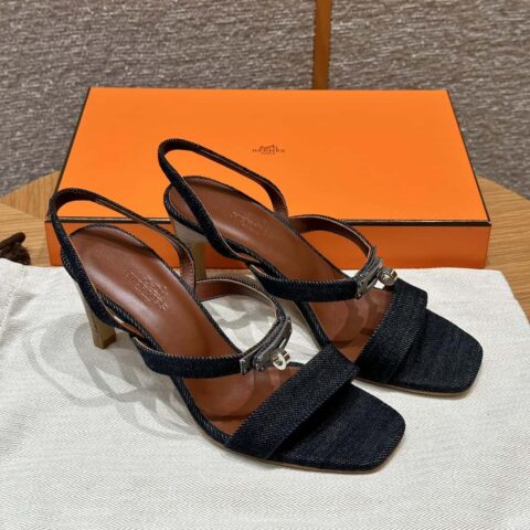 Hermès 160 Glamour 凉鞋 75 calfskin/小牛皮 深牛仔色/Dark denim