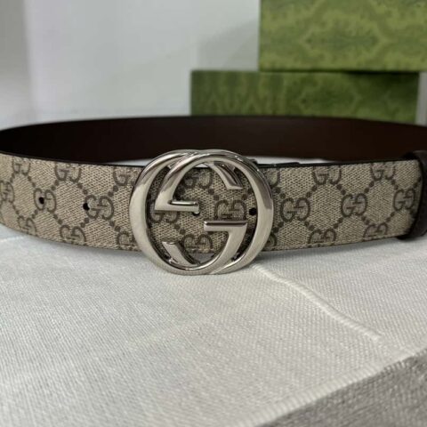 GUCCI 男士PVC配皮双G精品新款金属扣38mm
