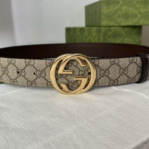 GUCCI 男士PVC配皮双G精品新款金属扣38mm