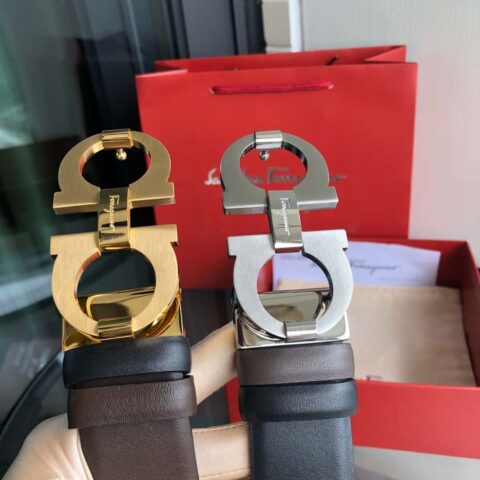 Ferragamo菲拉格慕 男士牛皮黑色/棕色双面可用腰带 3.5cm