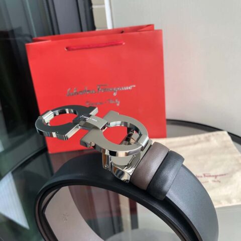 Ferragamo菲拉格慕 男士牛皮黑色/棕色双面可用腰带 3.5cm