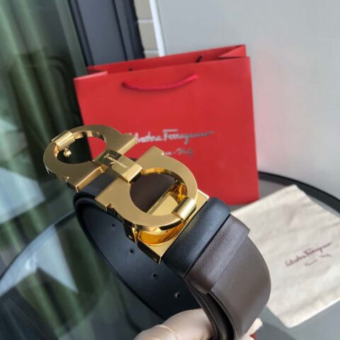 Ferragamo菲拉格慕 男士牛皮黑色/棕色双面可用腰带 3.5cm