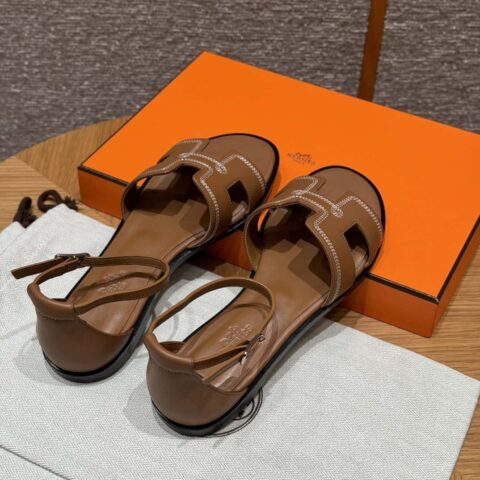 Hermès 196 Santorini 凉鞋 50 平纹/Swift 金棕/ck37/gold