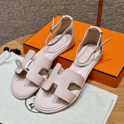 Hermès 196 Santorini 凉鞋 50 平纹/Swift 花瓣粉/Petal powder