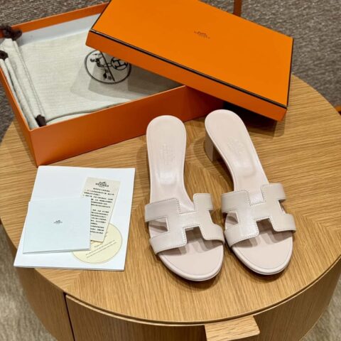 Hermès 185 Oasis 高跟凉拖 平纹 /Swift 花瓣粉/Petal powder