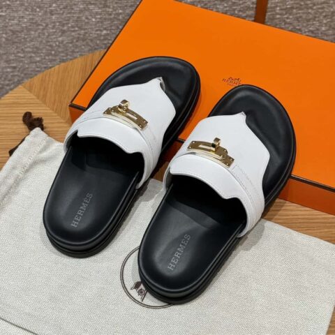 Hermès 258 Empire 夹脚拖 平纹/swift 纯白色/01/Blanc