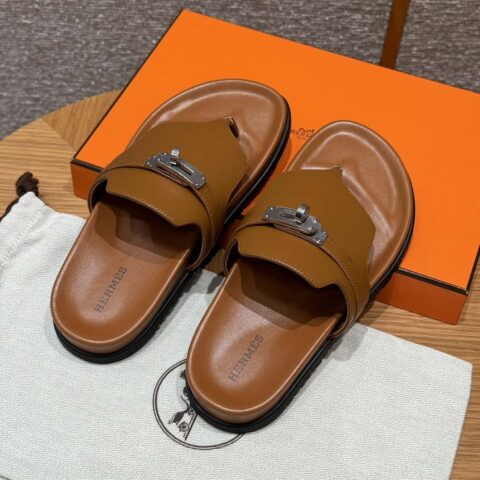 Hermès 258 Empire 夹脚拖 平纹/swift 棕色/brown