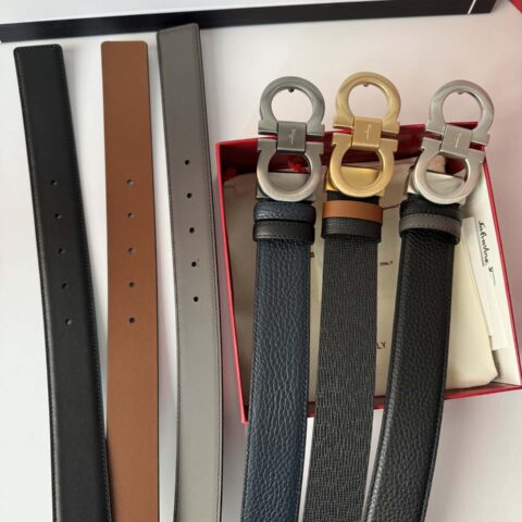 Ferragamo菲拉格慕 精致8字金属拉丝夹扣牛皮腰带 3.5CM
