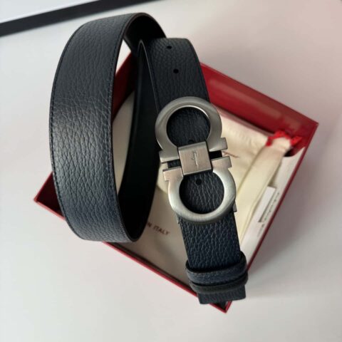 Ferragamo菲拉格慕 精致8字金属拉丝夹扣牛皮腰带 3.5CM