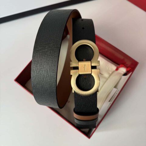Ferragamo菲拉格慕 精致8字金属拉丝夹扣牛皮腰带 3.5CM