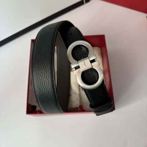 Ferragamo菲拉格慕 精致8字金属拉丝夹扣牛皮腰带 3.5CM