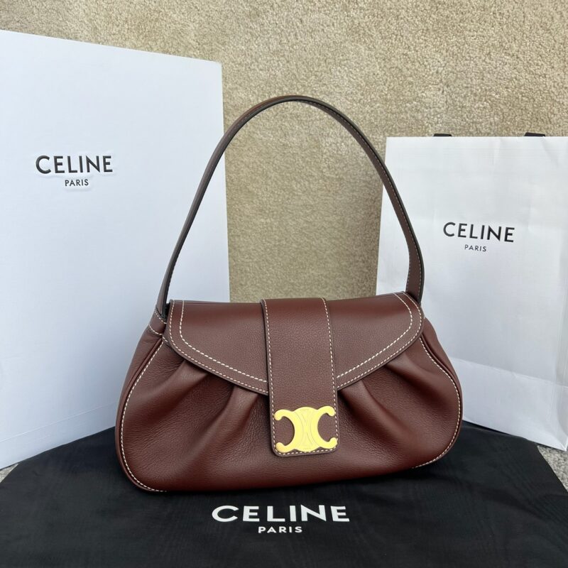 CELINE POLLY中号柔软牛皮革手袋 115633枣红色