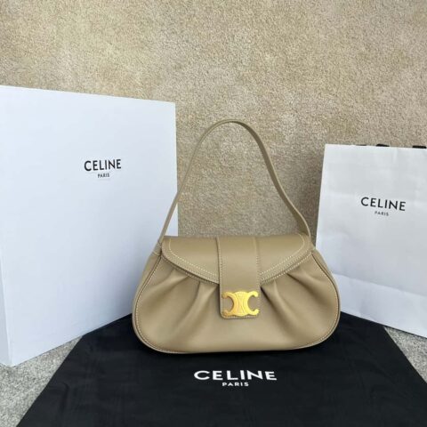 CELINE POLLY中号柔软牛皮革手袋 115633杏色
