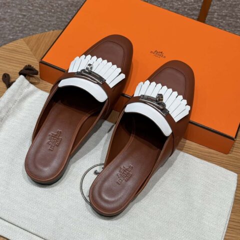 Hermès 192 Royal 乐福鞋 马鞍棕/34/Favue/纯白色/01/Blanc 山羊皮 /goatskin