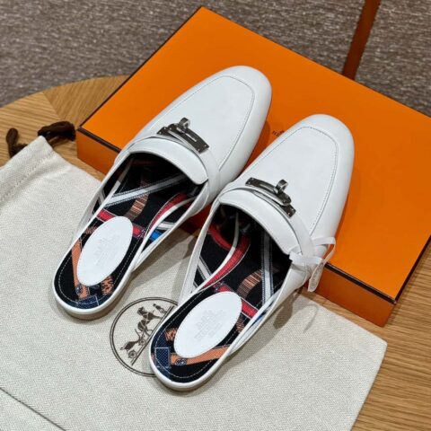 Hermès 188 OZ mule穆勒鞋半拖 纯白色/01/Blanc 山羊皮/goatskin
