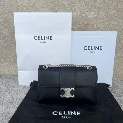 CELINE TEEN VICTOIRE 小号柔软牛皮革手袋 116593黑色/银扣
