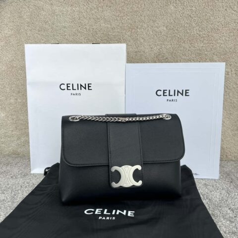 CELINE VICTOIRE 中号柔软牛皮革手袋 115853黑色/银扣
