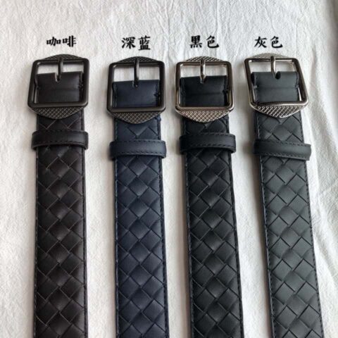 BOTTEGA VENETA葆碟家 编织牛皮结合复古针式扣头腰带 3.5CM