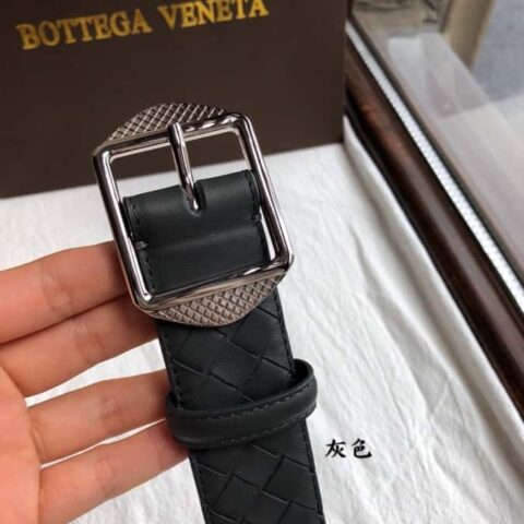 BOTTEGA VENETA葆碟家 编织牛皮结合复古针式扣头腰带 3.5CM