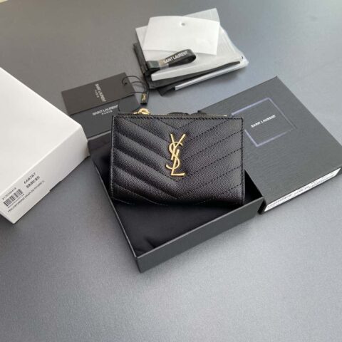 SAINT LAURENT圣罗兰YSL MATELASSE粒面压印皮革拉链双折钱包 668287
