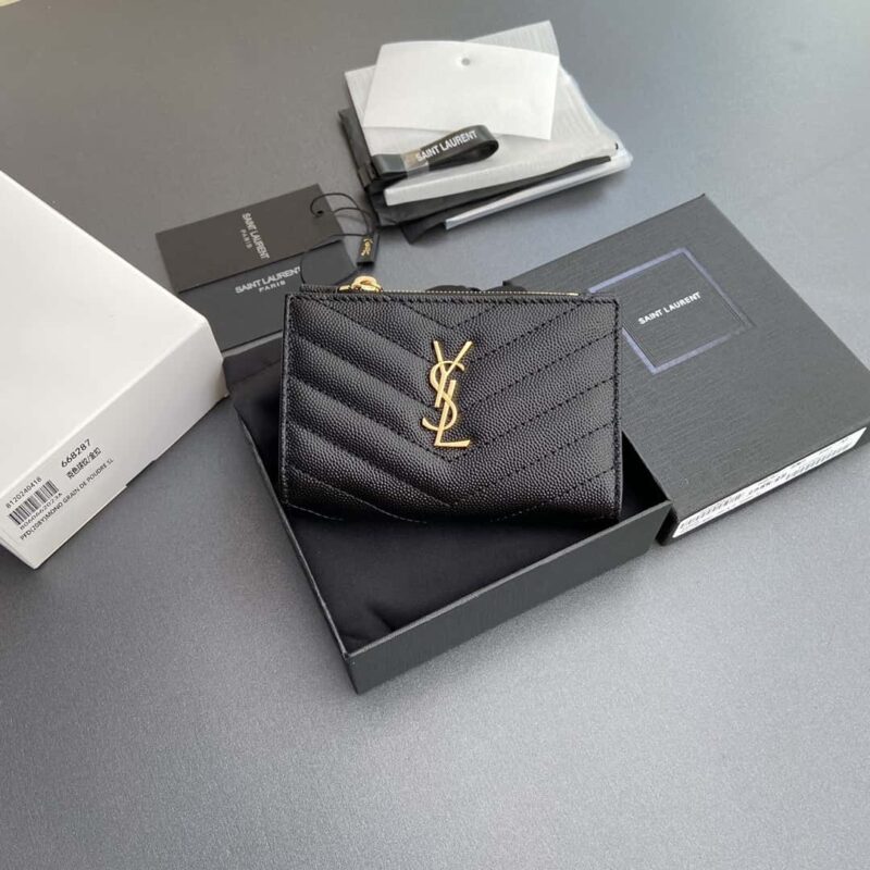 SAINT LAURENT圣罗兰YSL MATELASSE粒面压印皮革拉链双折钱包 668287