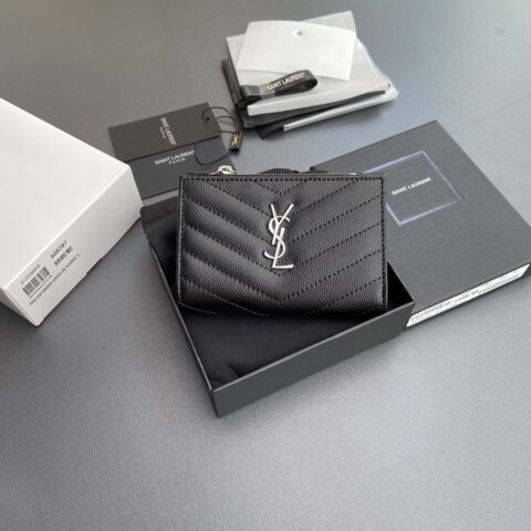 SAINT LAURENT圣罗兰YSL MATELASSE粒面压印皮革拉链双折钱包 668287