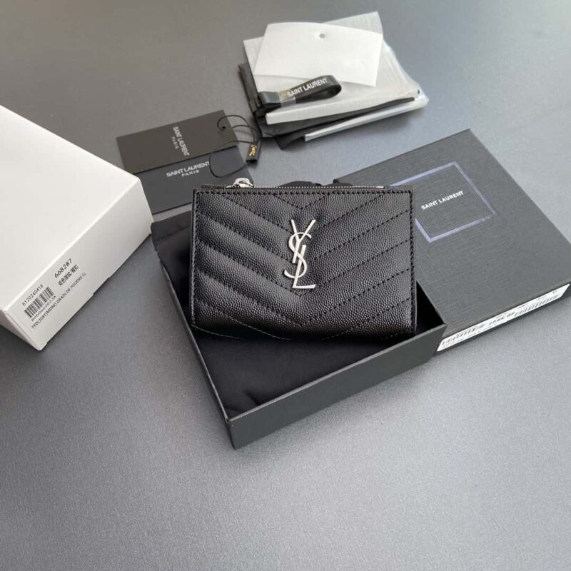 SAINT LAURENT圣罗兰YSL MATELASSE粒面压印皮革拉链双折钱包 668287
