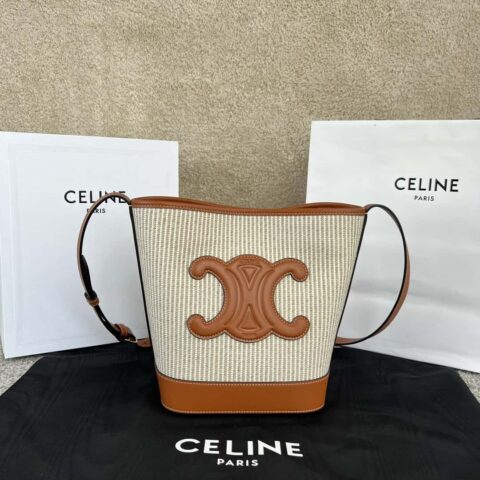 celine CUIR TRIOMPHE小号条纹织物牛皮水桶包 198243