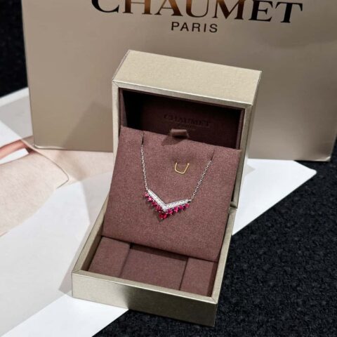 ❗️新款❗️ ☀️尚美巴黎 CHAUMET JOSÉPHINE AIGRETTE约瑟芬皇后系列白鹭红钻V字项链