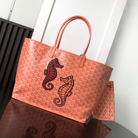 Goyard戈雅 Anjou 小号包 Goyardine 帆布020166M海马绣-珊瑚粉托特包购物袋